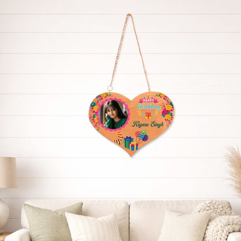 Personalized Happy Birthday Heart-Shaped Wooden Hanging Plaque  Custom With Name & Photo  Birthday Gift for Girls, Daughters, Sister, Wife and Best Friends